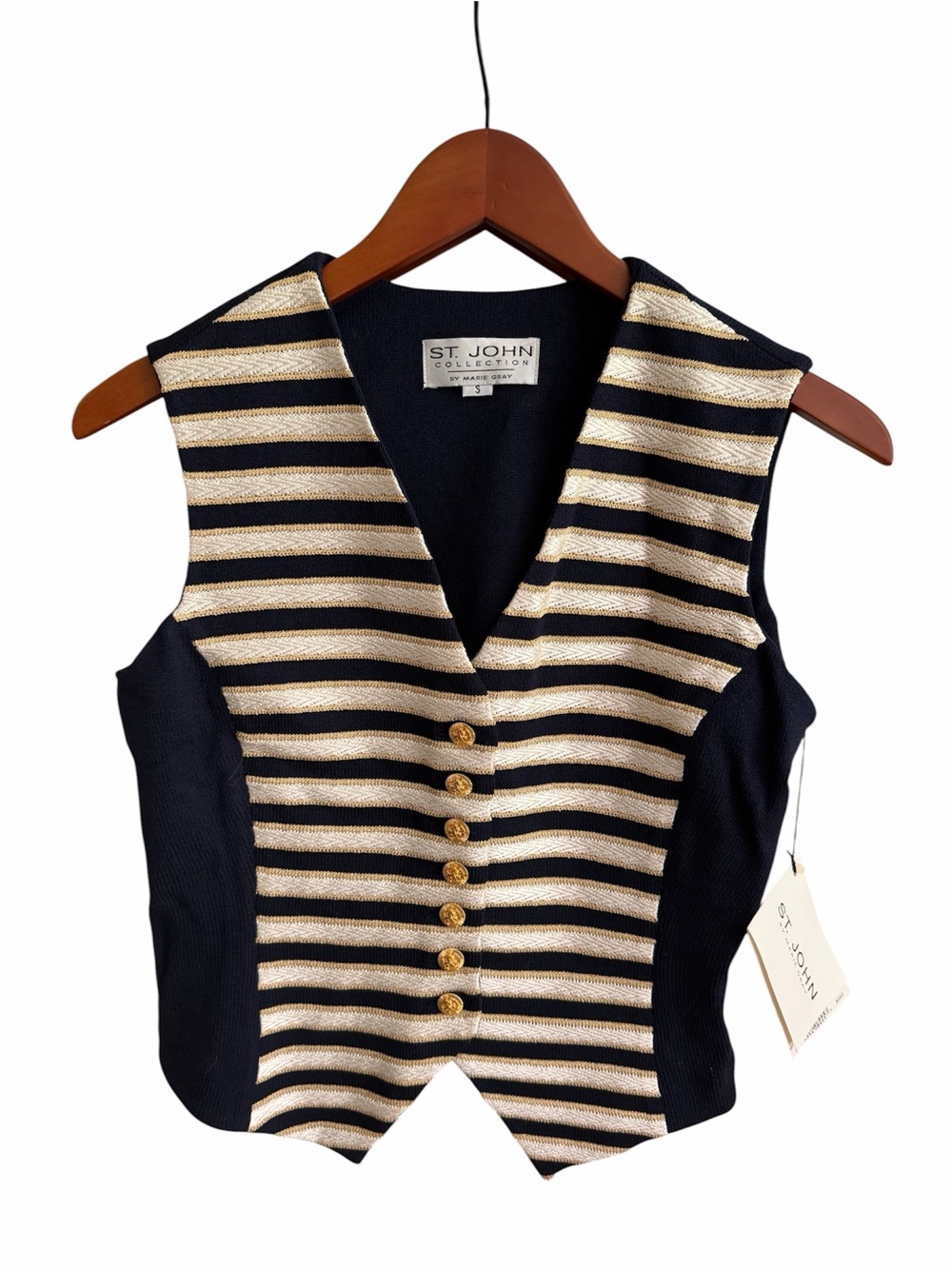 St. John Navy and Gold Striped Knit Vest